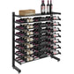 Single-sided wine bottle display rack with shelf, matte black frame and bottles on angled rails