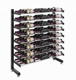Single-sided wine bottle rack, matte black frame displaying rows of wine bottles