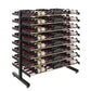 Matte black double-sided island wine rack holding rows of bottles on tiered rails