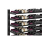Single-sided wine bottle rack close-up, matte black rails holding wine bottles