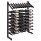 Matte black single-sided wine display rack with angled top row and bottle shelves