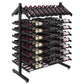 Double-sided wine bottle display rack with black frame and organized bottle rows