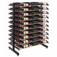 Matte black double-sided wine display rack with stacked rows of bottles on metal rails