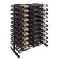 Matte black double-sided wine bottle rack from side angle with multiple bottle holding rails