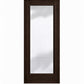 Full-length glass wine cellar door with square top, dark wood frame