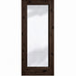 Wine cellar door with full-length glass, rustic dark brown wood frame, square top