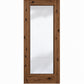 Full-length glass wine cellar door with square top, knotty light wood frame