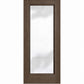 Full-length glass wine cellar door with square top, gray-toned wood frame