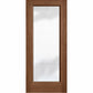 Wine cellar door with full-length glass, warm brown wood frame, square top