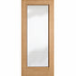 Wine cellar door with full-length glass, light tan wood frame, square top