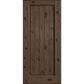 Square-top solid wood wine cellar door, weathered medium-light wood with vertical plank panels.