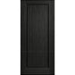 Solid wine cellar door with square top, dark finish, framed vertical panel slats.
