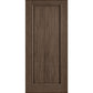 Solid wine cellar door with square top, medium brown finish, framed vertical panel slats.