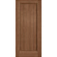 Solid wine cellar door with square top, warm brown finish, framed vertical panel slats.