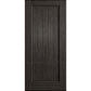 Solid wine cellar door with square top, dark charcoal finish, framed vertical panel slats.