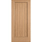 Solid wine cellar door with square top, light tan finish, framed vertical panel slats.