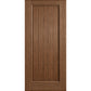 Solid wine cellar door with square top, rich brown finish, framed vertical panel slats.