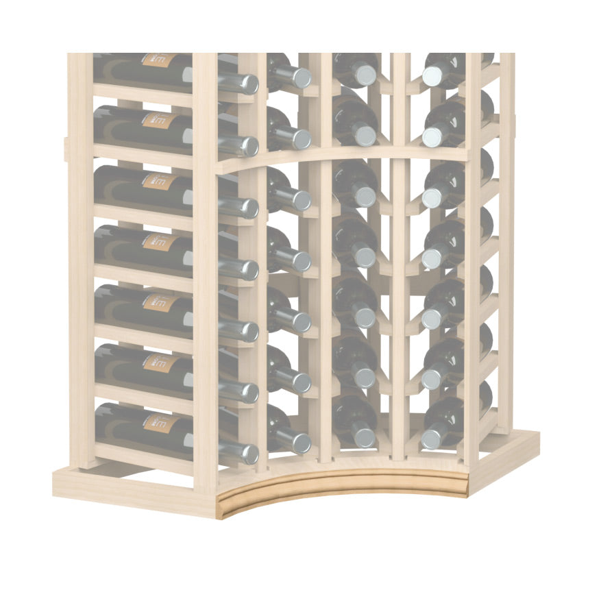 Curved corner wine rack base molding with light beige arched trim