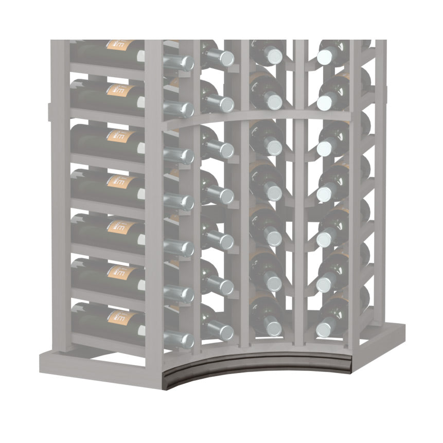 Curved corner wine rack base molding with dark charcoal arched trim