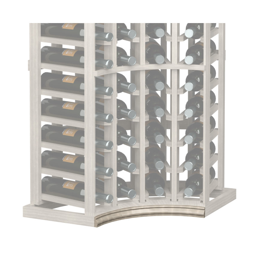 Curved corner rack base molding, light wood frame with curved front panel