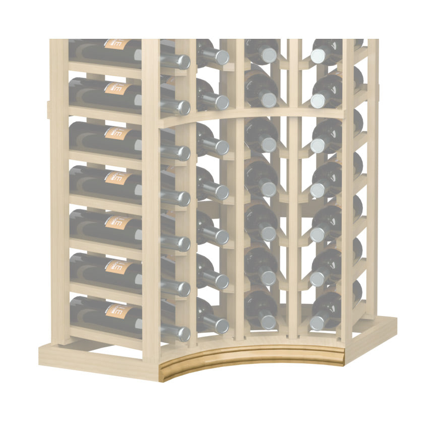 Curved corner rack base molding, light wood with bronze curved front edge