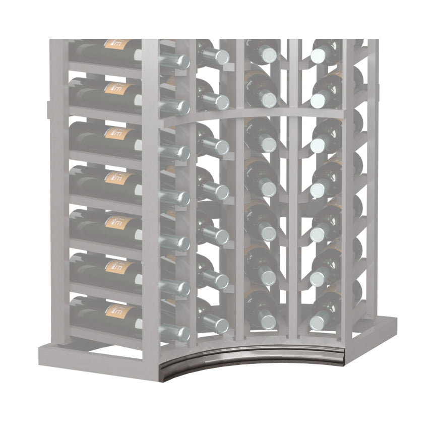 Curved corner wine rack base molding with dark arched trim