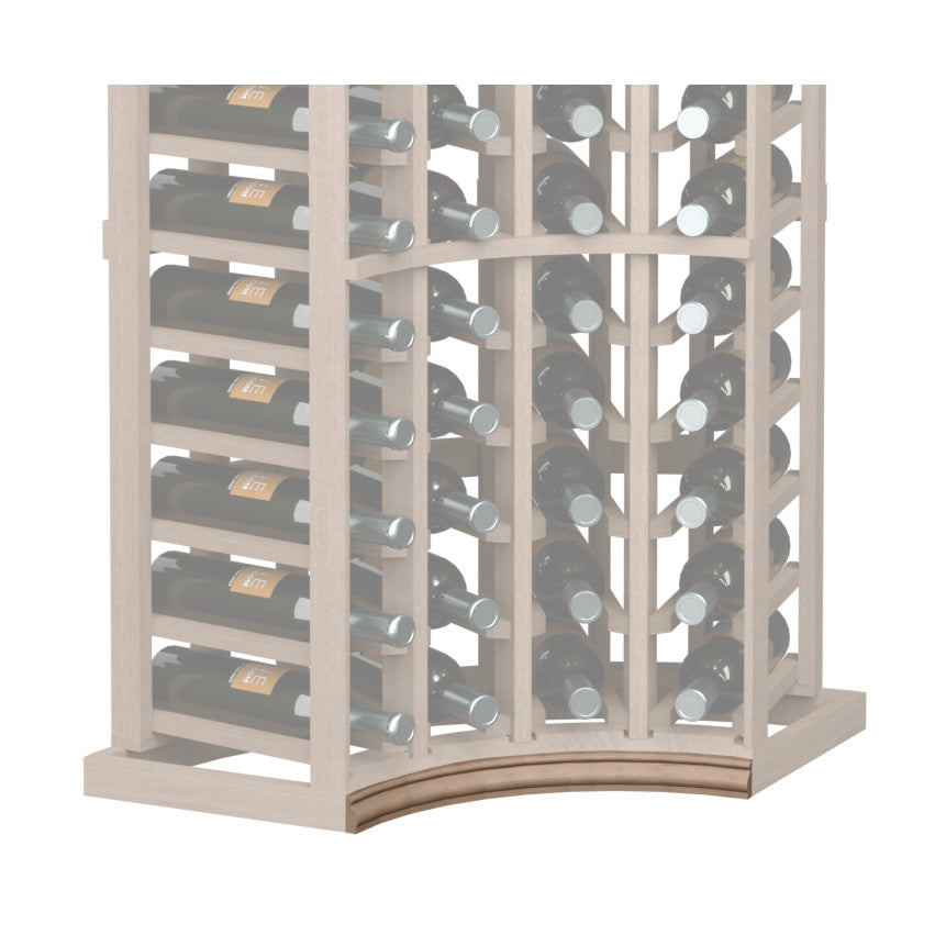 Curved corner wine rack base molding with light beige arched trim