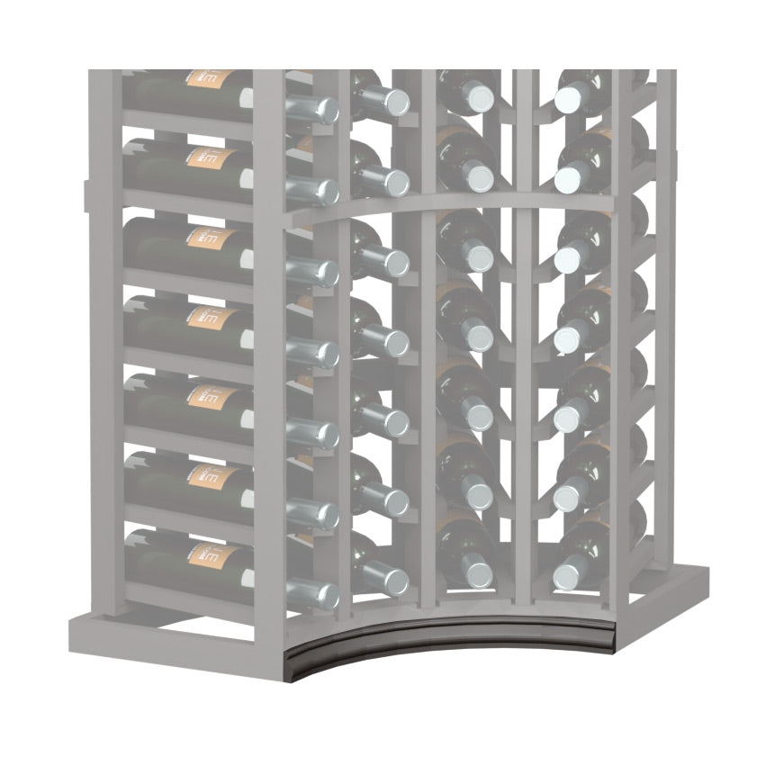 Curved corner wine rack base molding with dark arched trim
