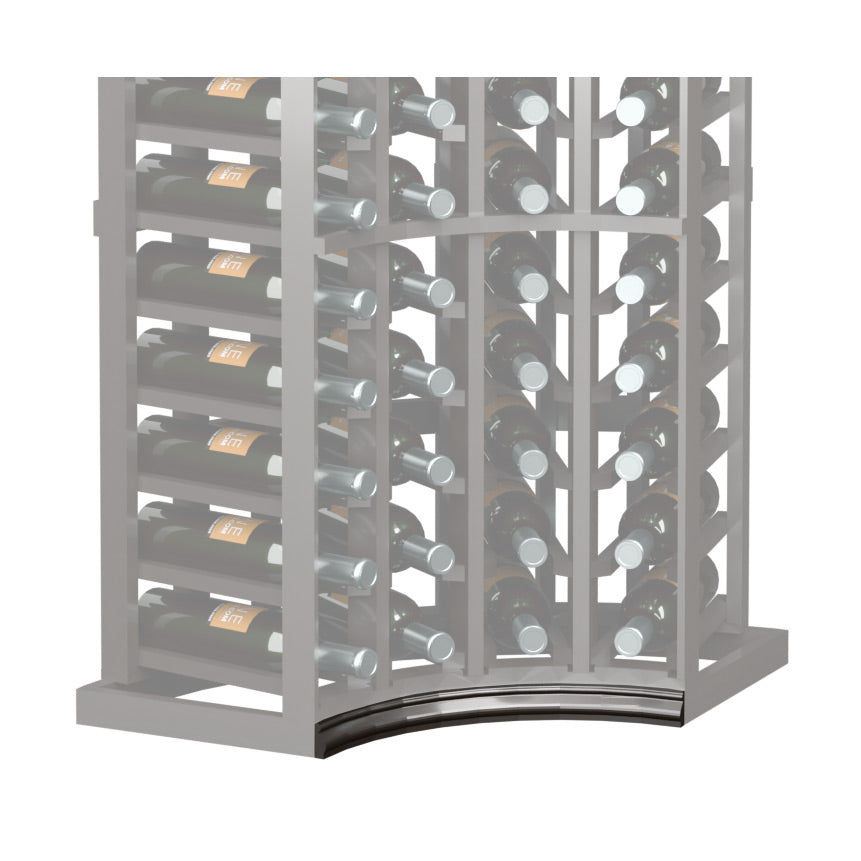 Curved corner wine rack base molding with dark arched trim