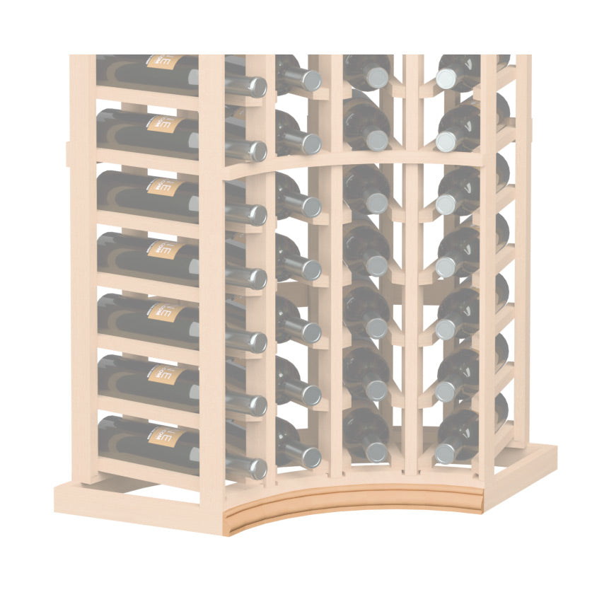Curved corner wine rack base molding in light natural wood with rounded front edge
