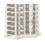 Curved corner wine bottle rack with light frame and curved base molding