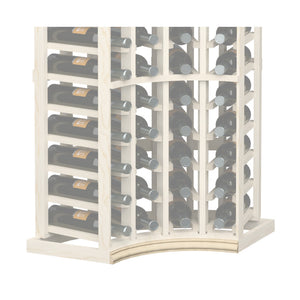 Curved corner wine bottle rack with light frame and curved base molding