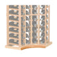 Curved wooden base molding for a corner wine rack, medium wood arched front trim