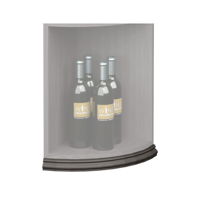 Curved quarter-round shelf base molding with dark gray/black finish and rounded edge