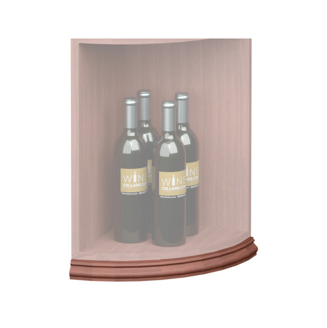 Curved quarter-round shelf base molding with reddish-brown finish and rounded trim edge