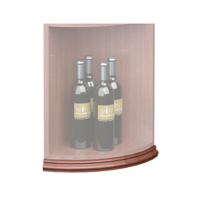 Curved quarter-round shelf base molding with rich dark brown edge trim