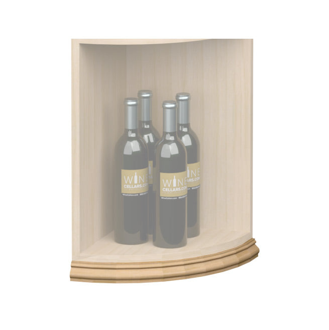 Curved quarter-round shelf base molding with natural light tan edge trim