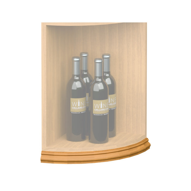 Curved quarter-round shelf base molding with light wood trim along bottom edge