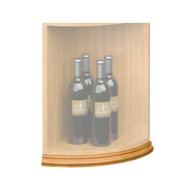 Curved quarter-round shelf base molding with light wood trim along bottom edge