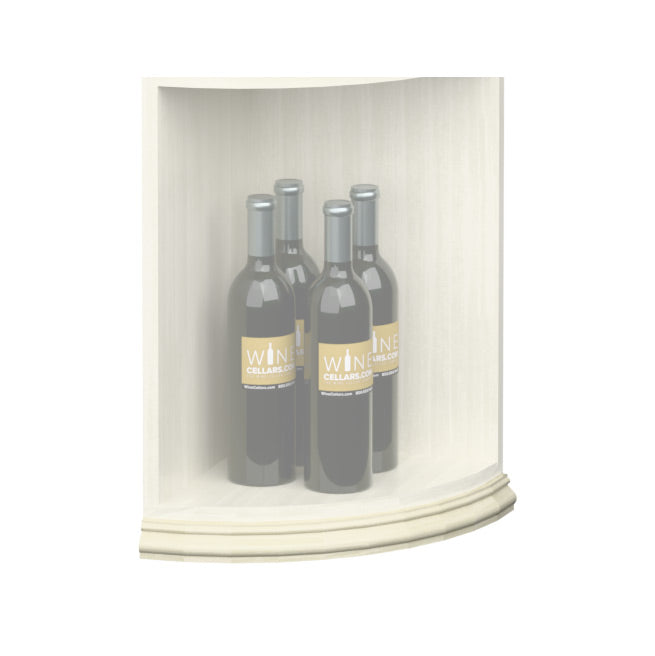 Curved quarter-round shelf base molding with light white trim along bottom edge