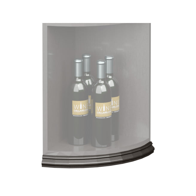 Curved quarter-round shelf base molding with dark gray/black trim along bottom edge