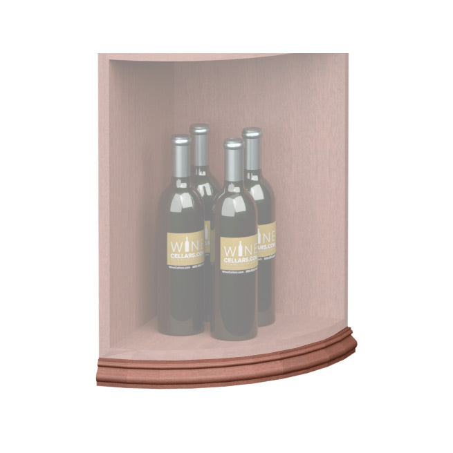 Curved quarter-round shelf base molding with warm brown trim along bottom edge