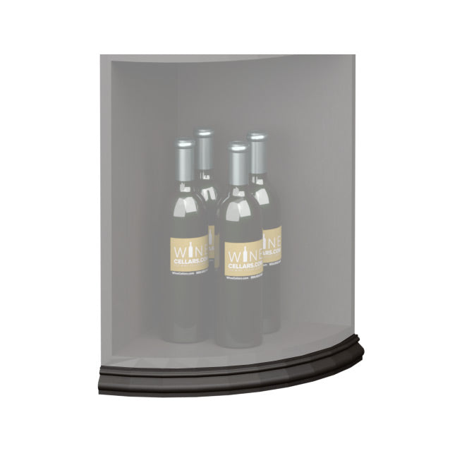 Curved quarter-round base molding trim with black finish for the shelf bottom