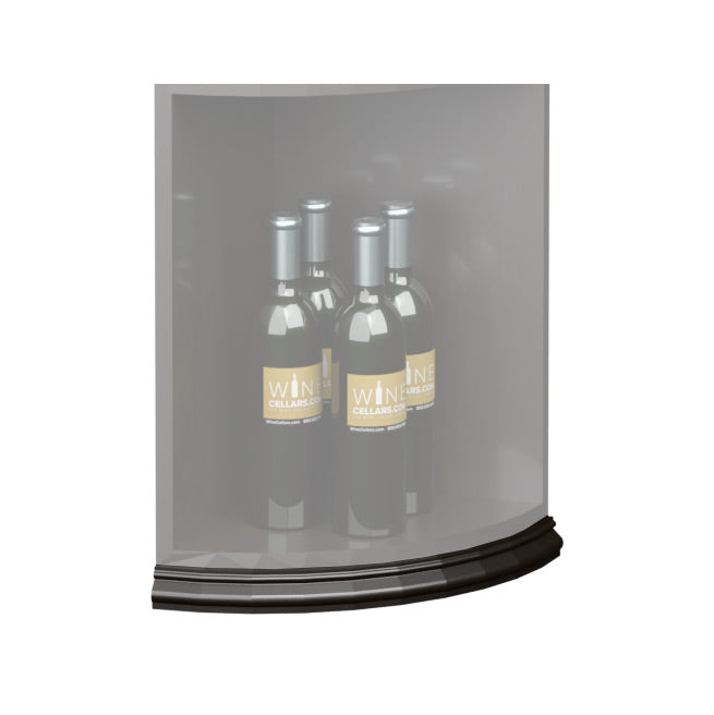 Curved quarter-round shelf base trim molding, dark finish along the bottom corner