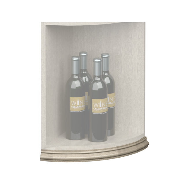 Curved quarter-round shelf base trim molding with medium-light wood finish at the bottom