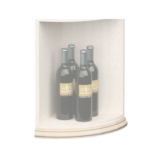 White washed curved quarter-round shelf base molding with smooth rounded profile.