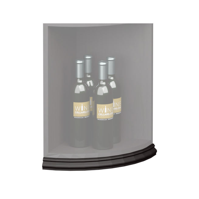Curved quarter round shelf base molding, dark charcoal tone with rounded front edge