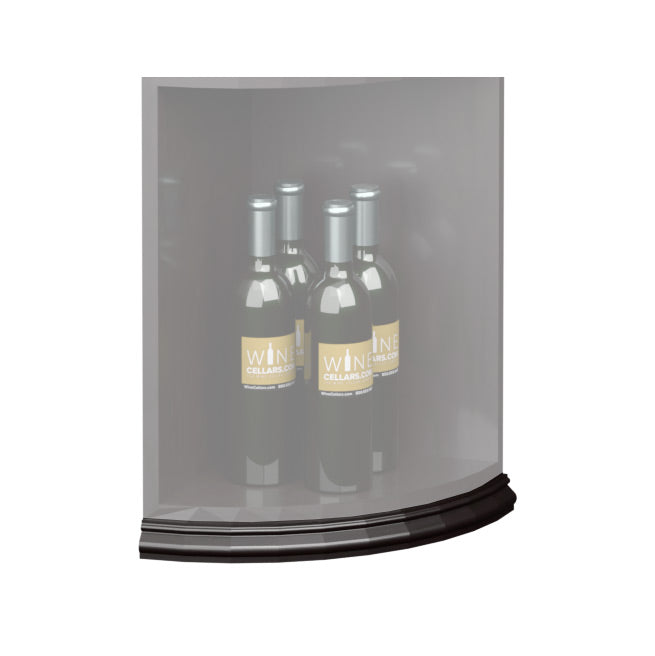 Curved quarter round shelf base molding, dark charcoal finish with curved bottom trim