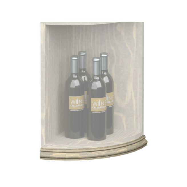 Curved quarter round shelf base molding, light wood grain with rounded corner edge