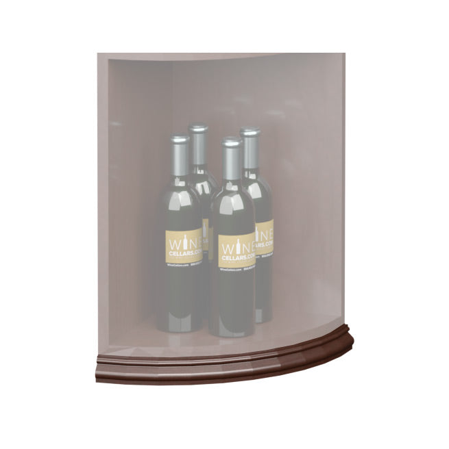 Curved quarter-round shelf base molding with rich brown finish and curved rounded profile